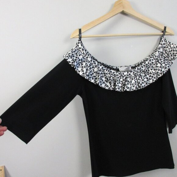 Joseph Ribkoff Off the Shoulder Blouse Women 8 Black Floral Embellish Luxury 206 - Picture 6 of 11